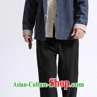Traditional Top Chinese National Tang Suits Linen Frock Costume, Martial Arts Kung Fu Front Opening Double Color Beige Blue Coats, Kung fu Upper Outer Garment, Chinese Taichi Double Side Short Coats Wushu Clothing for Men