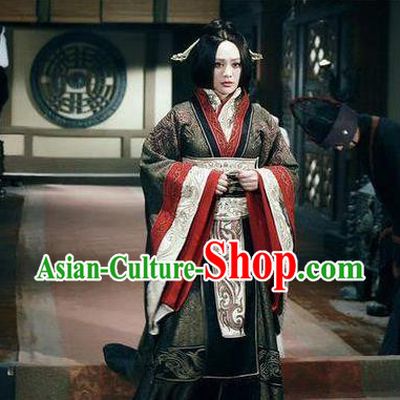 Traditional Top Chinese Ancient Imperial Empress Costume, Elegant Phoenix Hanfu Dress Chinese Qin Dynasty Imperial Empress Dowager Tailing Embroidered Clothing for Women