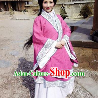 Traditional Top Chinese Ancient Imperial Consort Costume, Elegant Young Lady Hanfu Pink Dress Chinese Qin Dynasty Imperial Princess Embroidered Tailing Clothing for Women