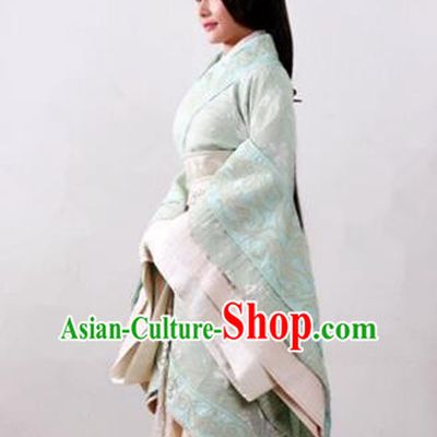 Traditional Top Chinese Ancient Imperial Consort Costume, Elegant Young Lady Hanfu Green Dress Chinese Qin Dynasty Imperial Princess Embroidered Tailing Clothing for Women