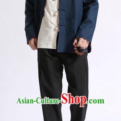 Traditional Top Chinese National Tang Suits Linen Front Opening Costume, Martial Arts Kung Fu Double-Color Reversible Red-Navy Overcoat, Chinese Kung fu Plate Buttons Thin Upper Outer Garment Jacket, Chinese Taichi Thin Coats Wushu Clothing for Men