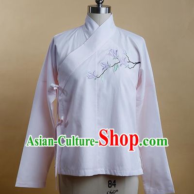 Traditional Ancient Chinese Female Costume, Elegant Hanfu Clothing Chinese Ming Dynasty Imperial Princess Embroidered Hibiscus Rosa-Sinensis Pink Blouse for Women