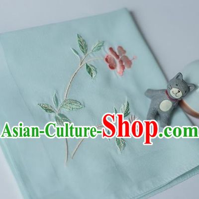 Traditional Ancient Chinese Palace Embroidered Hibiscus Rosa-sinensis Green Handkerchief for Women