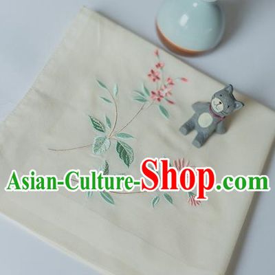Traditional Ancient Chinese Palace Embroidered Hibiscus Rosa-sinensis Yellow Handkerchief for Women