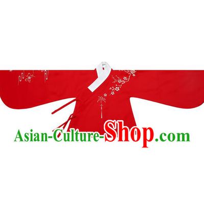 Traditional Ancient Chinese Female Costume Blouse, Elegant Hanfu Clothing Chinese Ming Dynasty Palace Lady Embroidered Plum Blossom Red Shirt Clothing for Women