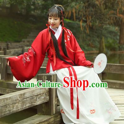 Traditional Ancient Chinese Female Costume Dress, Elegant Hanfu Clothing Chinese Ming Dynasty Palace Lady Embroidered Plum Blossom Skirt for Women