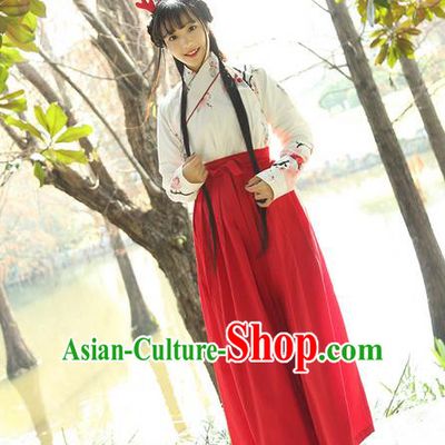 Traditional Ancient Chinese Female Costume Blouse and Skirt Complete Set, Elegant Hanfu Clothing Chinese Ming Dynasty Palace Lady Clothing for Women