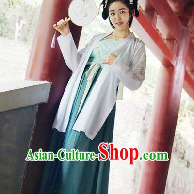 Traditional Ancient Chinese Female Costume Cardigan and Dress Complete Set, Elegant Hanfu Clothing Chinese Ming Dynasty Palace Lady Embroidered Wisteria Clothing for Women