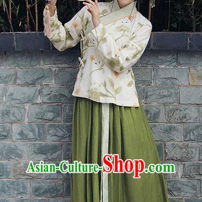 Traditional Ancient Chinese Female Costume Blouse and Skirt Complete Set, Elegant Hanfu Clothing Chinese Ming Dynasty Palace Lady Clothing for Women