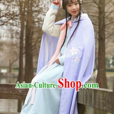Traditional Ancient Chinese Female Costume Cardigan, Elegant Hanfu Long Cloak Chinese Ming Dynasty Palace Lady Embroidered Paeonia Lactiflora Hooded Cape Clothing for Women