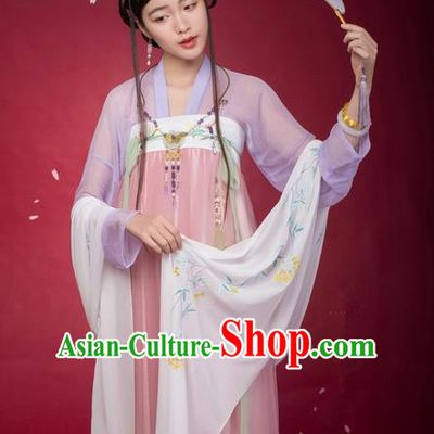 Traditional Ancient Chinese Female Costume Blouse and Dress Complete Set, Elegant Hanfu Clothing Chinese Ming Dynasty Palace Lady Embroidered Orchid Clothing for Women