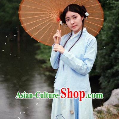 Traditional Ancient Chinese Female Costume Blouse and Skirt Complete Set, Elegant Hanfu Clothing Chinese Ming Dynasty Palace Lady Embroidered Orchid Clothing for Women