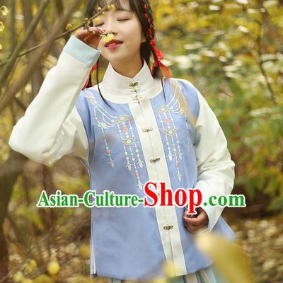 Traditional Ancient Chinese Female Costume Round Collar Vest, Elegant Hanfu Vest Chinese Ming Dynasty Palace Lady Embroidered Front Opening Waistcoat Clothing for Women