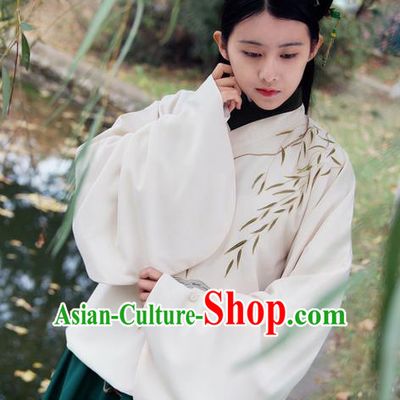 Traditional Ancient Chinese Female Costume Cardigan and Dress Complete Set, Elegant Hanfu Clothing Chinese Ming Dynasty Palace Lady Embroidered Willow Leaf Clothing for Women