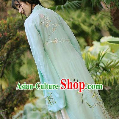 Traditional Ancient Chinese Female Costume Cardigan, Elegant Hanfu Clothing Chinese Ming Dynasty Palace Lady Embroidered Bamboo Wide Sleeve Cappa Clothing for Women