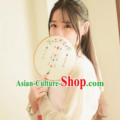 Traditional Ancient Chinese Palace Lady Embroidered Jasmine Flower Dance Round Fans for Women