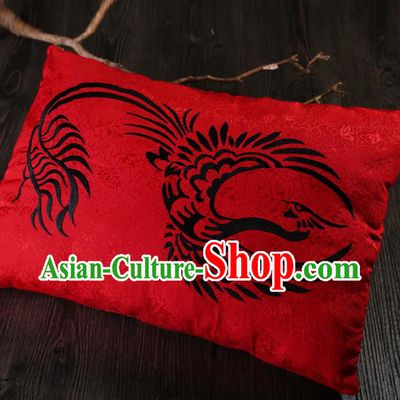 Traditional Ancient Chinese Wedding Embroidered Red Pillow Embroidered Dragon and Phoenix Bolster