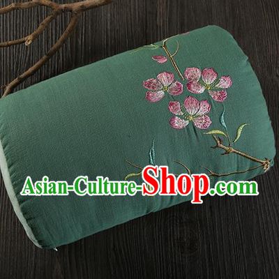 Traditional Ancient Chinese Embroidered Muff Embroidered Peach Blossom Bolster Deep Green Handwarmers for Women