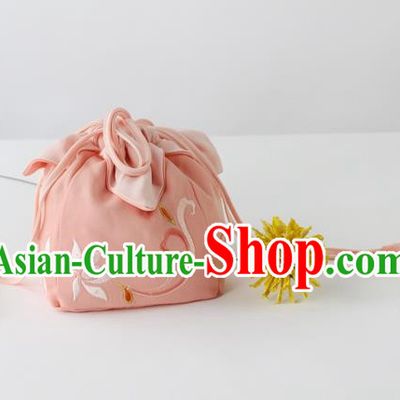 Traditional Ancient Chinese Embroidered Handbags Embroidered Lotus Pink Bag for Women