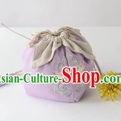 Traditional Ancient Chinese Embroidered Handbags Embroidered Lotus Lilac Bag for Women