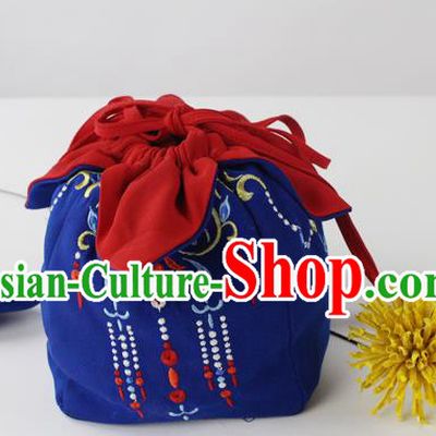 Traditional Ancient Chinese Embroidered Handbags Embroidered Stupa Wreaths All Lines Navy Bag for Women