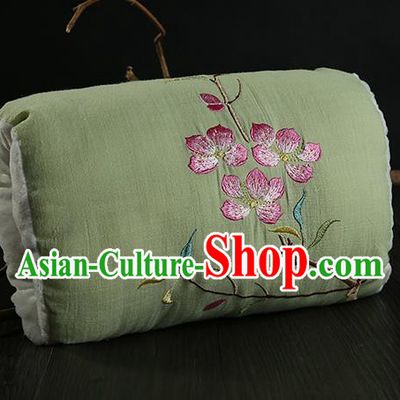 Traditional Ancient Chinese Embroidered Muff Embroidered Peach Blossom Bolster Pea Green Handwarmers for Women