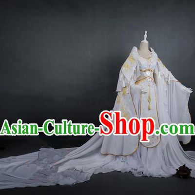 Traditional Asian Chinese Ancient Princess Costume, Elegant Hanfu Dance Wide Sleeves Clothing, Chinese Imperial Princess Tailing Embroidered Peacock Clothing, Chinese Fairy Princess Empress Queen Cosplay Costumes for Women