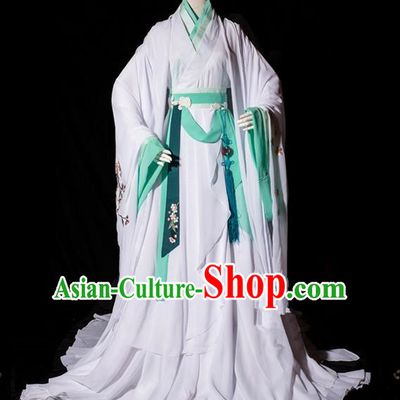 Traditional Asian Chinese Ancient Princess Costume, Elegant Hanfu Wide Sleeves Clothing, Chinese Imperial Princess Tailing Embroidered Peach Blossom Clothing, Chinese Fairy Princess Empress Queen Cosplay Costumes for Women