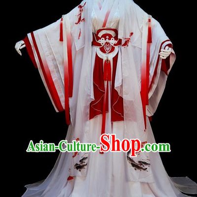 Traditional Asian Chinese Princess Costume, Elegant Hanfu Dance Wide Sleeves Dress, Chinese Imperial Princess Tailing Printing Fancy Carp Clothing, Chinese Cosplay Fairy Princess Empress Queen Cosplay Costumes for Women