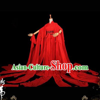Traditional Asian Chinese Princess Costume, Elegant Hanfu Water Sleeve Dance Dress, Chinese Imperial Princess Tailing Embroidered Red Clothing, Chinese Cosplay Fairy Princess Empress Queen Cosplay Costumes for Women