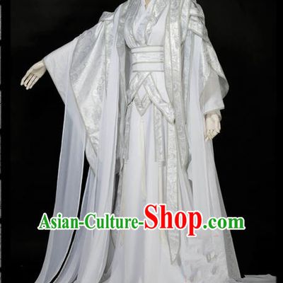Traditional Asian Chinese Ancient Nobility Childe Costume, Elegant Hanfu White Dress, Chinese Imperial Prince Embroidered Clothing, Chinese Cosplay Prince Costumes for Men