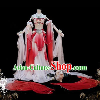 Traditional Asian Chinese Dunhuang Flying Apsaras Costume, Elegant Hanfu Dance Water Sleeves Dress, Chinese Imperial Princess Tailing Clothing, Chinese Cosplay Fairy Princess Empress Queen Cosplay Costumes for Women