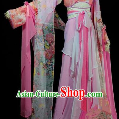 Traditional Asian Chinese Ancient Palace Princess Costume, Elegant Hanfu Pink Dress, Chinese Imperial Princess Tailing Embroidered Clothing, Chinese Cosplay Fairy Princess Empress Queen Cosplay Costumes for Women