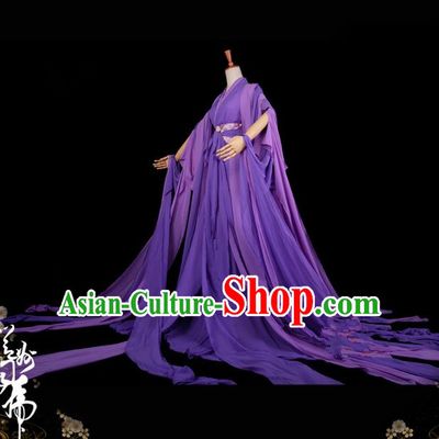 Traditional Asian Chinese Ancient Palace Princess Costume, Elegant Hanfu Water Sleeve Violet Dress, Chinese Imperial Princess Tailing Clothing, Chinese Cosplay Fairy Princess Empress Queen Cosplay Costumes for Women
