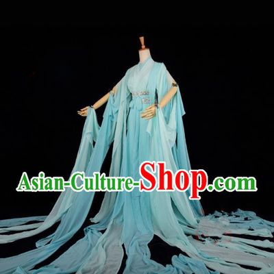 Traditional Asian Chinese Ancient Palace Princess Costume, Elegant Hanfu Water Sleeve Light Green Dress, Chinese Imperial Princess Tailing Clothing, Chinese Fairy Princess Empress Queen Cosplay Costumes for Women