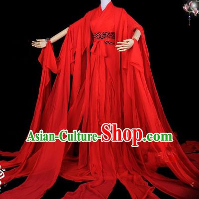Traditional Asian Chinese Ancient Palace Princess Costume, Elegant Hanfu Water Sleeve Red Dress, Chinese Imperial Princess Tailing Red Clothing, Chinese Fairy Princess Empress Queen Cosplay Costumes for Women