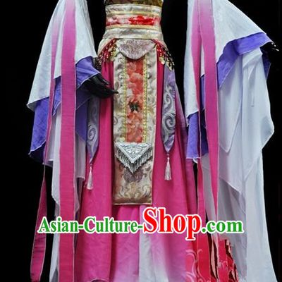 Traditional Asian Chinese Ancient Palace Princess Costume, Elegant Hanfu Water Sleeve Pink Dance Dress, Chinese Imperial Princess Tailing Embroidered Clothing, Chinese Cosplay Fairy Princess Empress Queen Cosplay Costumes for Women