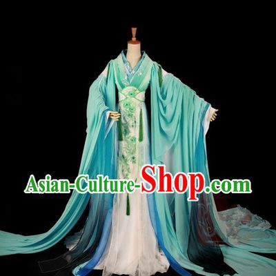 Traditional Asian Chinese Ancient Palace Princess Costume, Elegant Hanfu Wide Sleeve Light Blue Dress, Chinese Imperial Princess Tailing Clothing, Chinese Fairy Princess Empress Queen Cosplay Costumes for Women