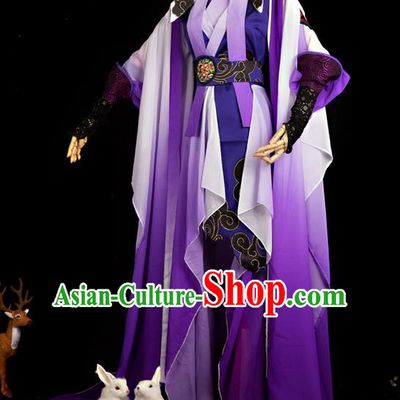 Traditional Ancient Chinese Swordsman Costume, Elegant Hanfu Cosplay Fairy Purple Dress Chinese Han Dynasty Imperial Empress Embroidered Tailing Clothing for Women