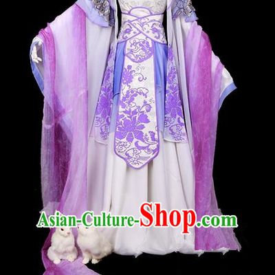 Traditional Ancient Chinese Swordsman Costume, Elegant Hanfu Cosplay Fairy Purple Wide Sleeve Dress Chinese Han Dynasty Imperial Empress Embroidery Tailing Clothing for Women
