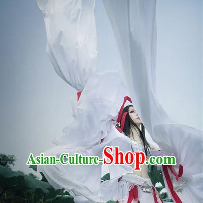 Traditional Ancient Chinese Palace Queen Costume, Elegant Hanfu Cosplay Fairy Water Sleeve Dance Dress Chinese Han Dynasty Imperial Empress Printing Carp Tailing Clothing for Women