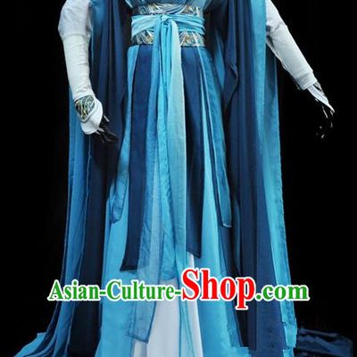 Traditional Asian Chinese Ancient Nobility Childe Costume, Elegant Hanfu Blue Dress, Chinese Imperial Prince Tailing Clothing, Chinese Cosplay Swordsman Costumes for Men