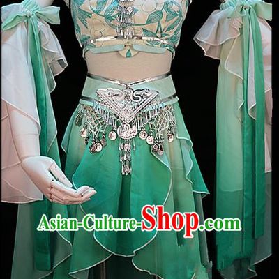 Traditional Ancient Chinese Palace Green Costume, Elegant Hanfu Cosplay Fairy Water Sleeve Dance Short Dress, Chinese Han Dynasty Imperial Princess Clothing for Women