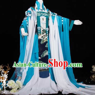 Traditional Ancient Chinese Palace Queen Costume, Elegant Hanfu Cosplay Fairy Wide Sleeve Dress Chinese Tang Dynasty Imperial Empress Embroidery Crane Phoenix Tailing Clothing for Women