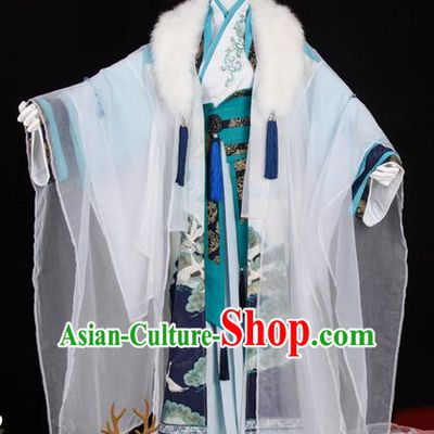Traditional Ancient Chinese Palace Queen Costume, Elegant Hanfu Cosplay Fairy Wide Sleeve Dress Chinese Tang Dynasty Imperial Empress Embroidery Crane Phoenix Tailing Clothing for Women