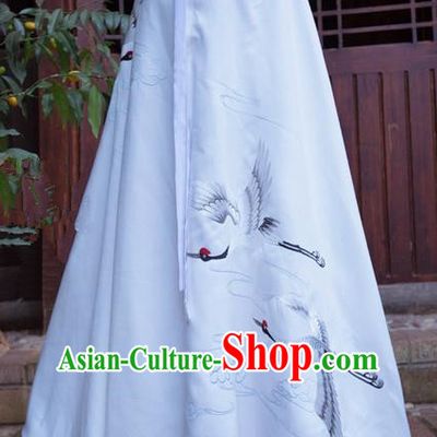 Traditional Asian Chinese Ancient Princess White Cloak Costume, Elegant Hanfu Mantle Clothing, Chinese Imperial Princess Embroidered Crane Hooded Cape Costumes for Women