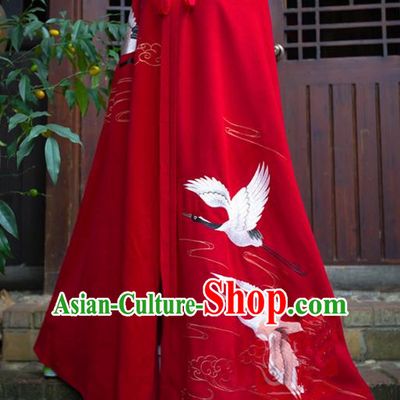 Traditional Asian Chinese Ancient Princess Red Cloak Costume, Elegant Hanfu Mantle Clothing, Chinese Imperial Princess Embroidered Crane Hooded Cape Costumes for Women