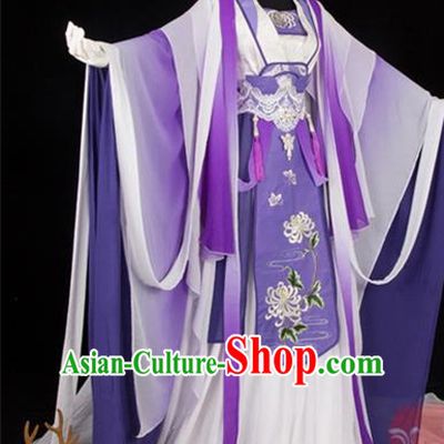 Traditional Ancient Chinese Palace Queen Costume, Elegant Hanfu Cosplay Fairy Wide Sleeve Violet Dress Chinese Tang Dynasty Imperial Empress Embroidery Cloud Tailing Clothing for Women