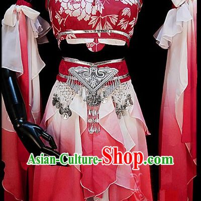 Traditional Ancient Chinese Palace Pink Costume, Elegant Hanfu Cosplay Fairy Water Sleeve Dance Short Dress, Chinese Han Dynasty Imperial Princess Clothing for Women