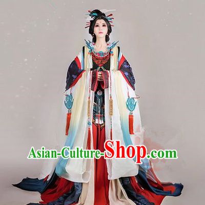 Traditional Ancient Chinese Imperial Consort Costume, Elegant Hanfu Cosplay Fairy Wide Sleeve Dress, Chinese Tang Dynasty Imperial Empress Embroidery Tailing Clothing for Women